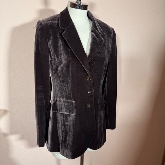 Vintage 1990’s Art deco purple grey silk velvet oversized luxury formal blazer - Picture 3 of 17